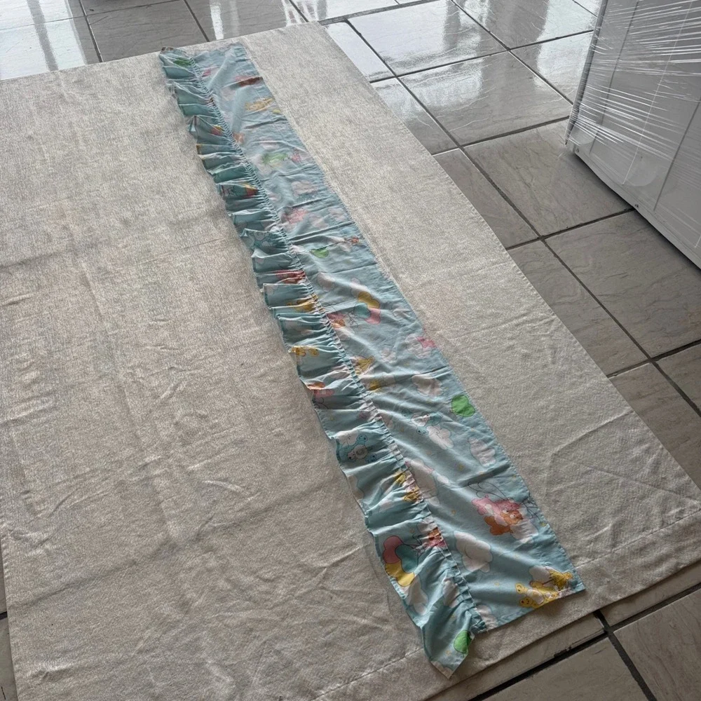 Vintage Care Bears Ruffled Window Valance Curtain Light Blue 80s 84x12